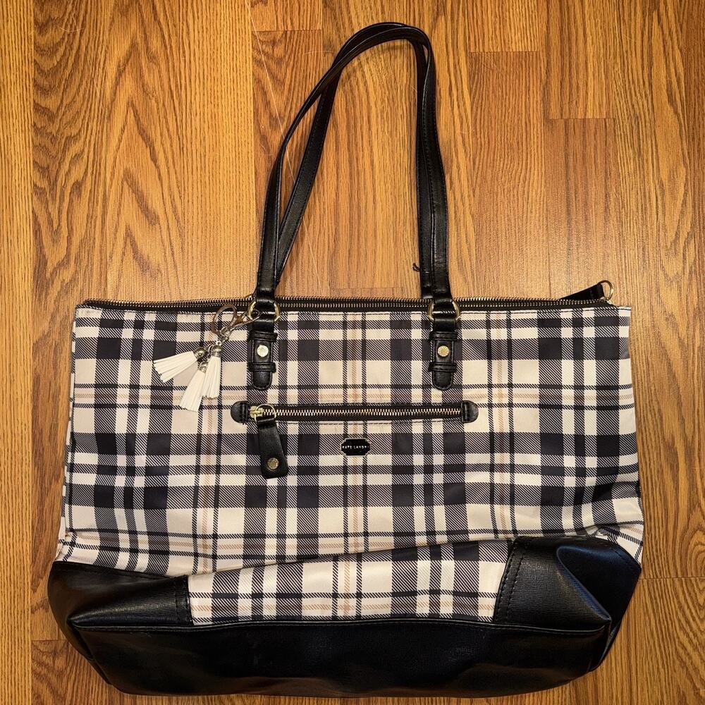 Kate Landry White Black Plaid Purse